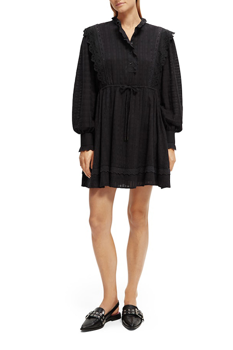 MINI SHIRT DRESS WITH LACE DETAIL IN ORGANIC COTTON BLACK 3