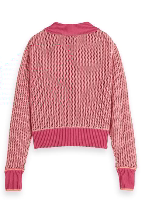 OPEN STITCH RELAXED COLLARED CARDIGAN PINK PUNCH MELANGE 7