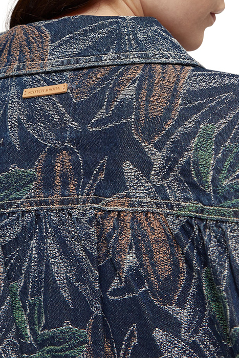 WASHED FLORAL JACQUARD DENIM JACKET WASHED INDIGO 7