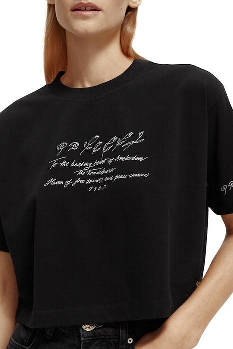 POEM EMBROIDERED CROPPED T-SHIRT IN ORGANIC COTTON BLACK 5