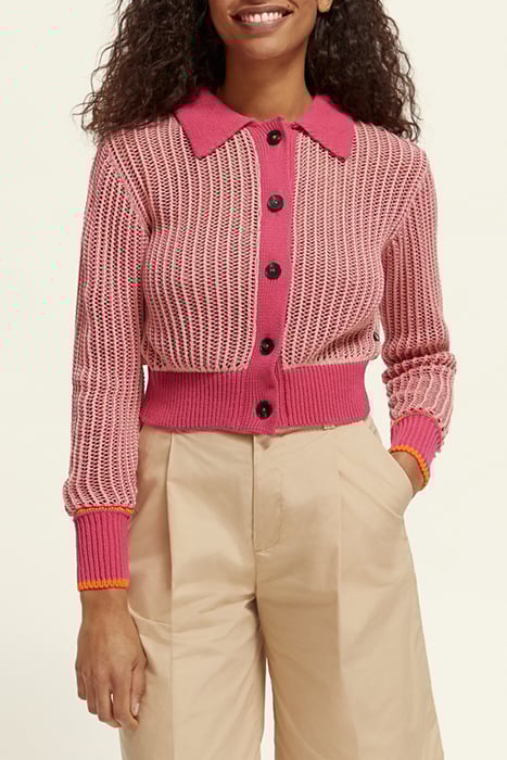 OPEN STITCH RELAXED COLLARED CARDIGAN PINK PUNCH MELANGE 2