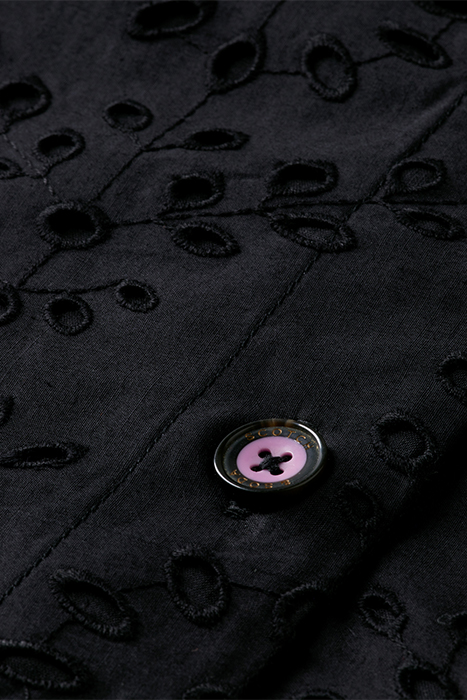 PUFF SLEEVE EMBROIDERED ORGANIC COTTON SHIRT DRESS BLACK 8