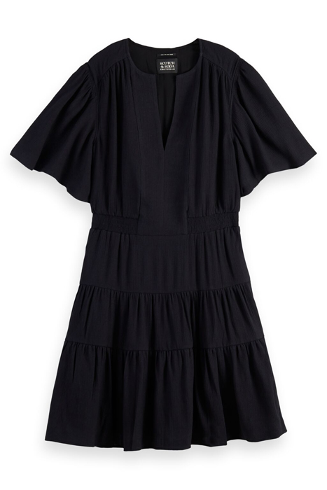 MIDI- LENGTH PANELED DRESS WITH GATHERING DETAILS BLACK 1