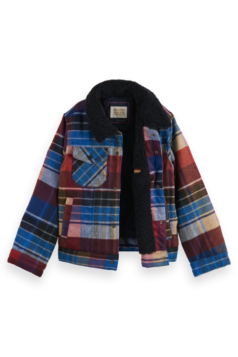 WOOL BLEND CHECK TRUCKER JACKET WITH REPREVE® FILLING BLUE M 6