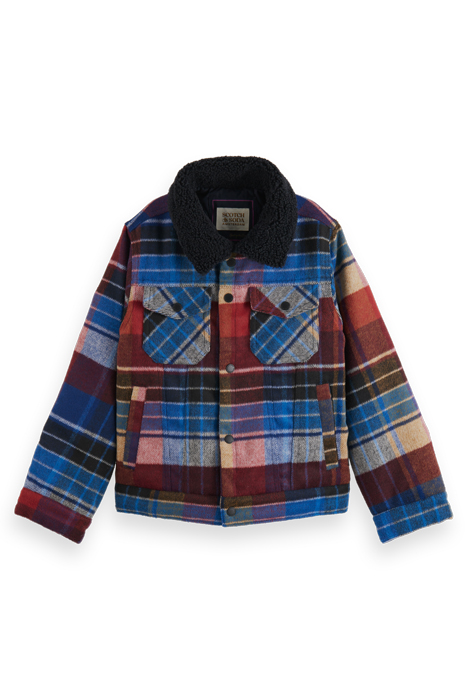 WOOL BLEND CHECK TRUCKER JACKET WITH REPREVE® FILLING BLUE M 4