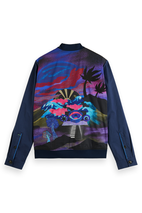 STRETCH POPLIN BOMBER JACKET WITH PRINTED BACK PANEL STEEL 5