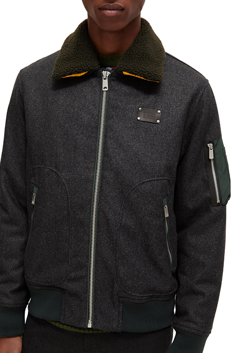 FLIGHT JACKET WITH DETACHABLE TEDDY COLLAR CHARCOAL MELANGE 6
