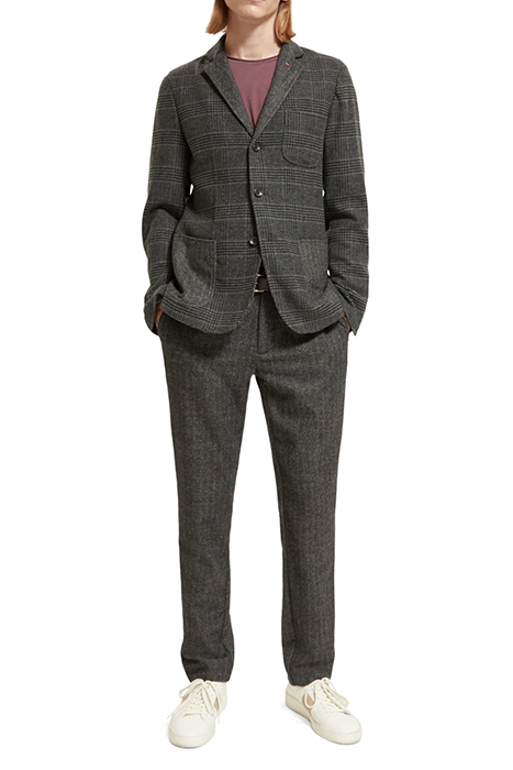 WOOL/ COTTON BLEND SINGLE-BREASTED BLAZER BLACK GREY CHECK 3