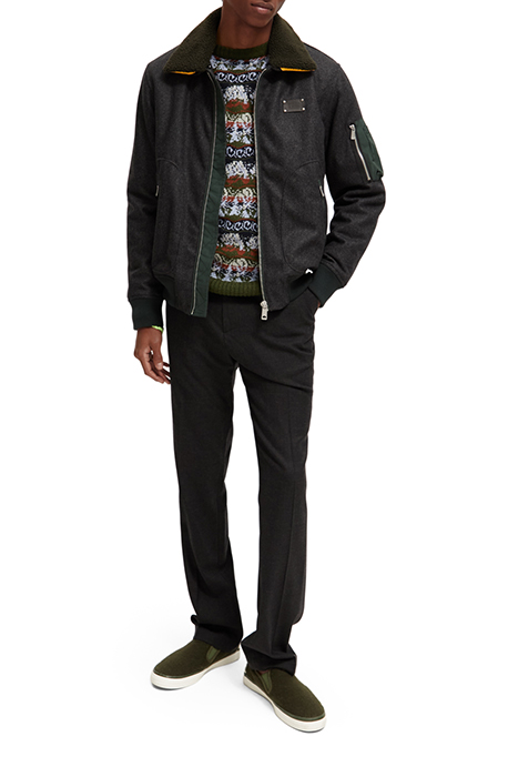 FLIGHT JACKET WITH DETACHABLE TEDDY COLLAR CHARCOAL MELANGE 3