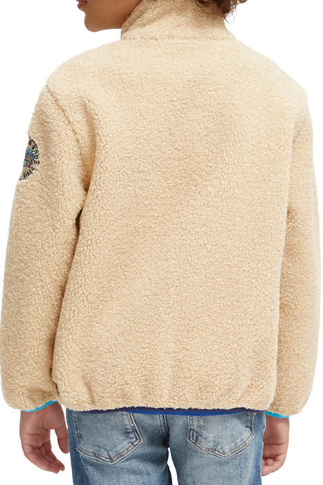 CONTRAST NYLON DETAIL ZIP-THROUGH TEDDY JACKET ECRU 2