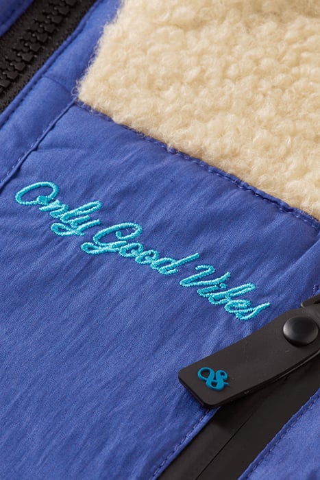 CONTRAST NYLON DETAIL ZIP-THROUGH TEDDY JACKET ECRU 9