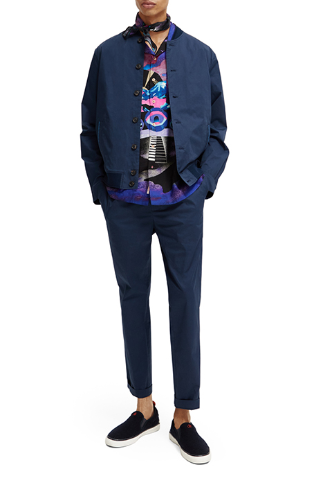 STRETCH POPLIN BOMBER JACKET WITH PRINTED BACK PANEL STEEL 3