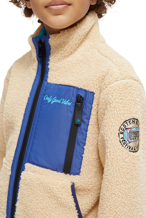 CONTRAST NYLON DETAIL ZIP-THROUGH TEDDY JACKET ECRU 10