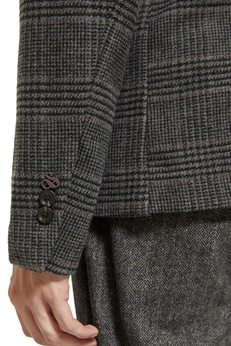 WOOL/ COTTON BLEND SINGLE-BREASTED BLAZER BLACK GREY CHECK 10