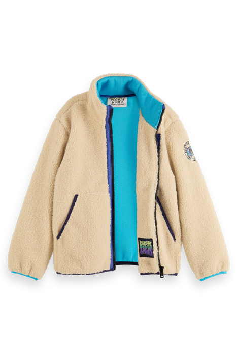 CONTRAST NYLON DETAIL ZIP-THROUGH TEDDY JACKET ECRU 5