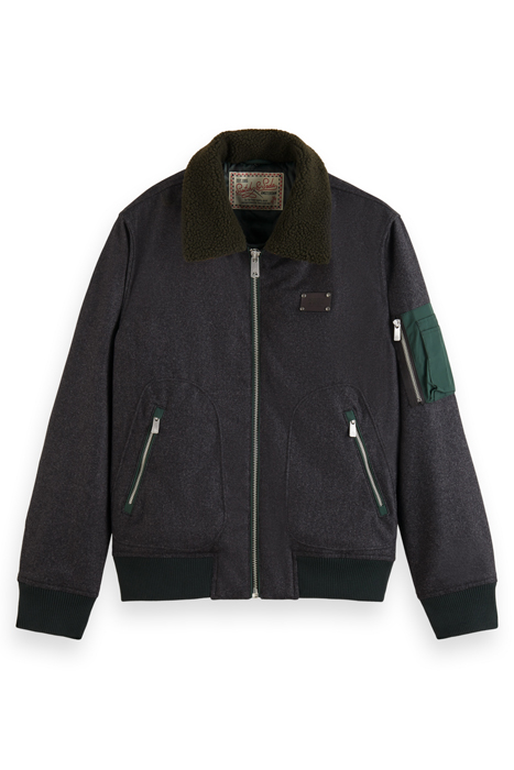 FLIGHT JACKET WITH DETACHABLE TEDDY COLLAR CHARCOAL MELANGE 4