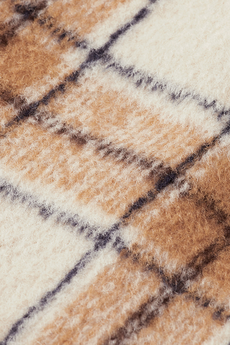 WOOL BLEND TEDDY LINED PEACOAT OFFWHITE CAMEL CHECK 10