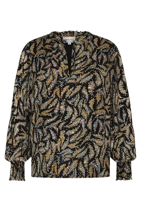 CLIFF RUFFLE TOP BLACK/RATTAN 3