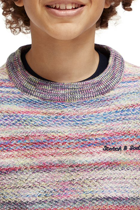 STRUCTURED SPACE-DYED PULLOVER STEEL/BERRY STRIPE 6