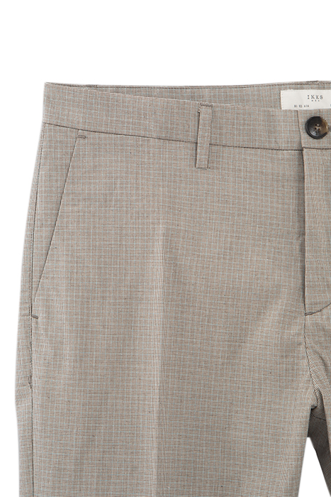 BEIGE SEMI-PLAIN CHECK SLIM TROUSERS 2
