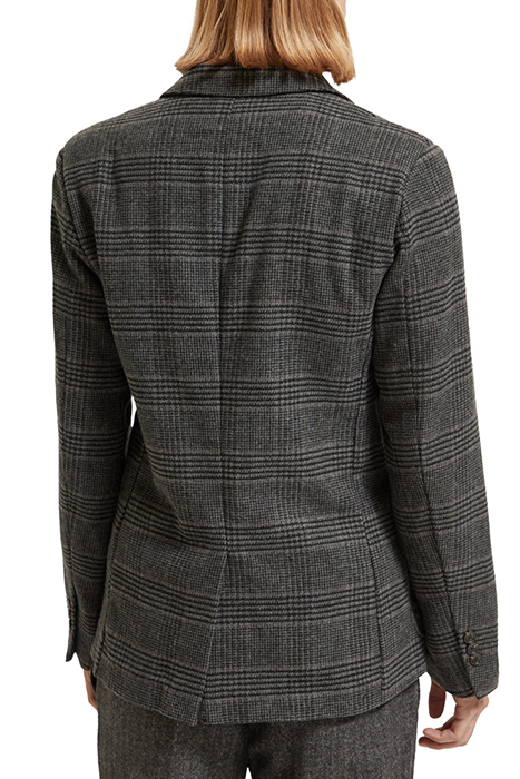 WOOL/ COTTON BLEND SINGLE-BREASTED BLAZER BLACK GREY CHECK 2