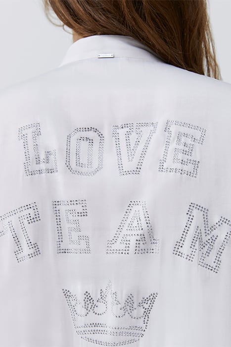 WHITE SATIN SHIRT WITH DIAMANTÉ SLOGAN ON BACK 5