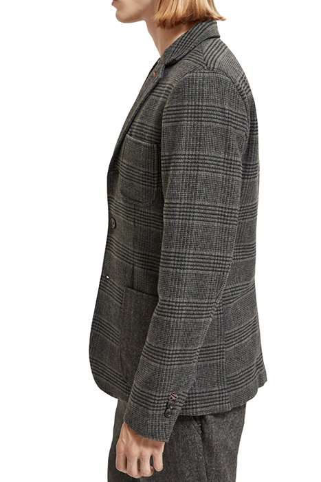 WOOL/ COTTON BLEND SINGLE-BREASTED BLAZER BLACK GREY CHECK 6
