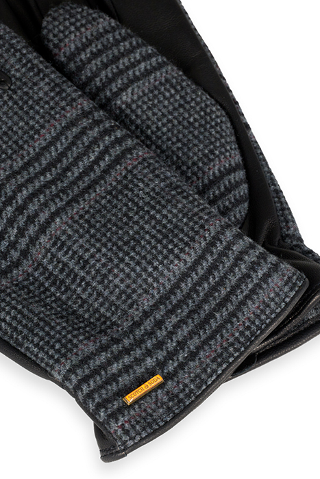 LEATHER & WOOL GLOVES BLACK GREY CHECK 4