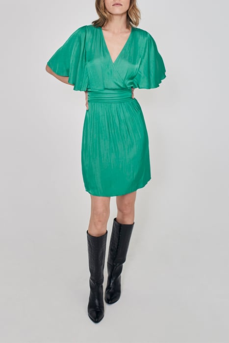 GREEN RECYCLED SATIN DRESS WITH DRAPED BELT 6