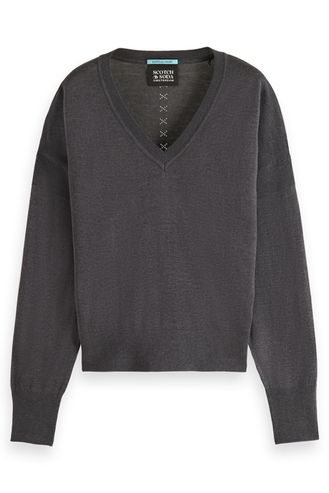 RELAXED V-NECK PULLOVER CHARCOAL MELANGE 4