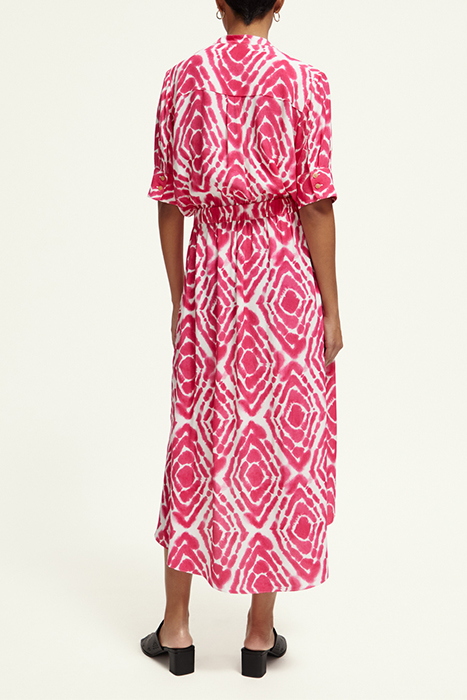 MIDI DRESS WITH HIGH LOW HEM DISCO TIE DYE POP PINK 3
