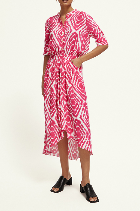 MIDI DRESS WITH HIGH LOW HEM DISCO TIE DYE POP PINK 2