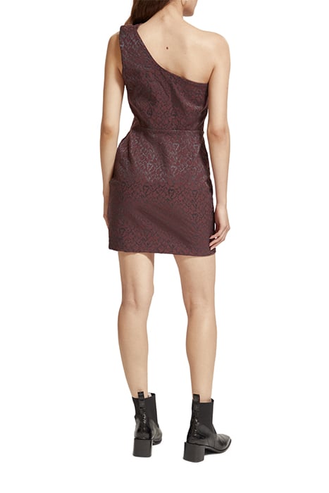 ONE SHOULDER MINI DRESS LEOPARD JACQUARD BORDEAUX 3