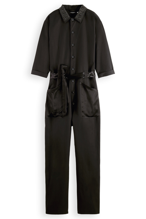 BEADED COLLAR JUMPSUIT EVENING BLACK 4