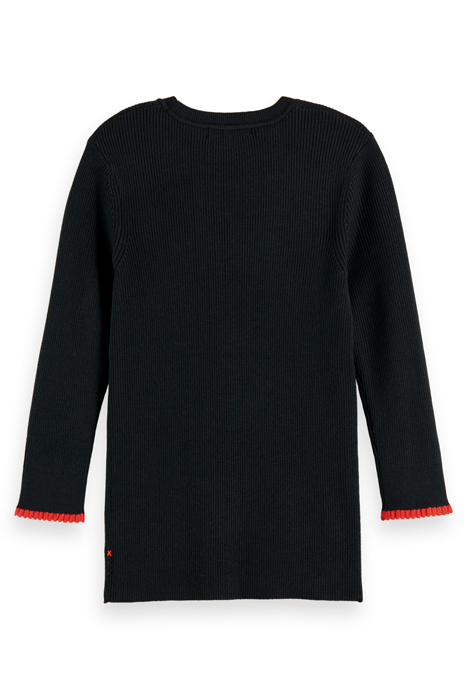 BUTTON DETAIL SKINNY RIB PULLOVER BLACK 5
