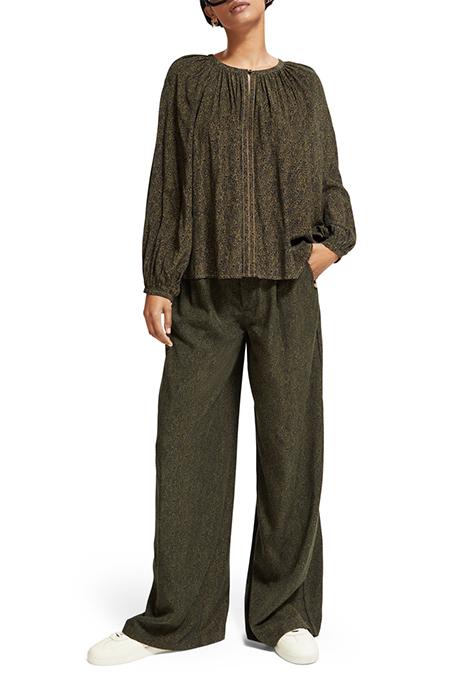 PRINTED BALLOON SLEEVE EMBROIDERED TOP LEOPARD SPOT GREEN 3