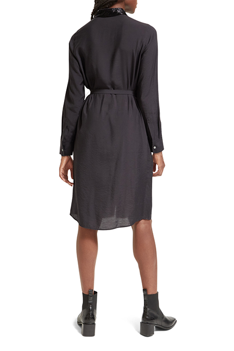 BEADED COLLAR MIDI SHIRT DRESS EVENING BLACK 3