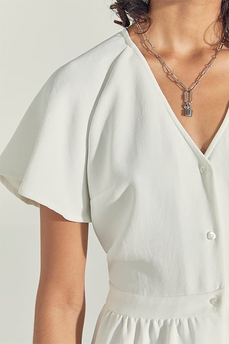 WOMEN'S OFF-WHITE V-NECK BUTTON-FRONT DRESS 6