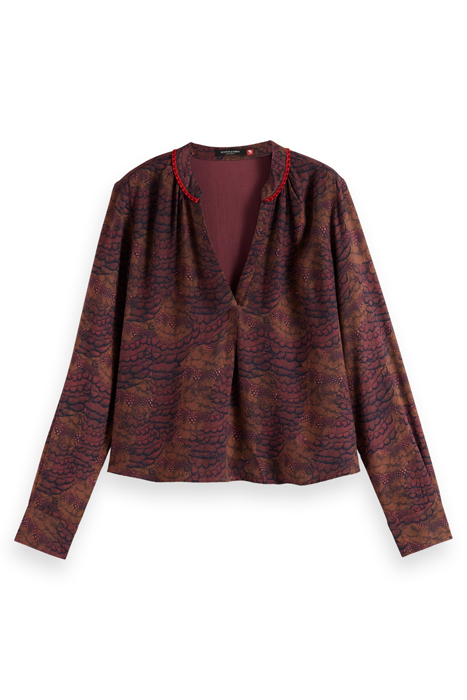 POPOVER TOP WITH STAND COLLAR FEATHER BORDEAUX 4