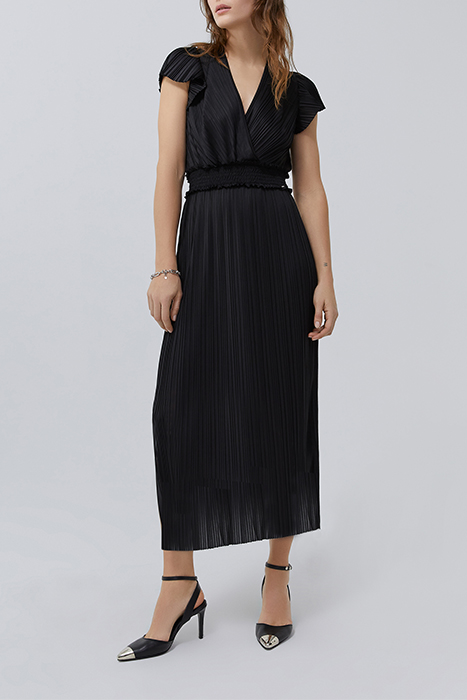 BLACK RECYCLED PLEATED LONG DRESS 1