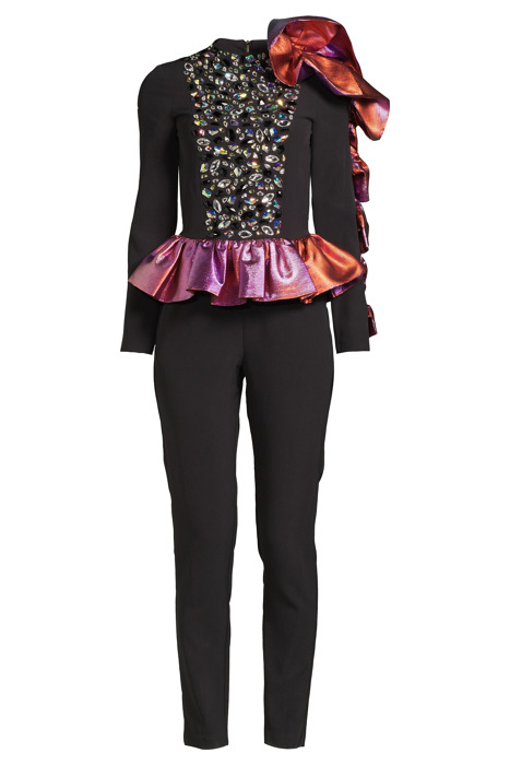 WOMEN‘S SIDE VOLANT OVERALL WITH SWAROVSKI CRYSTALS BLACK 3