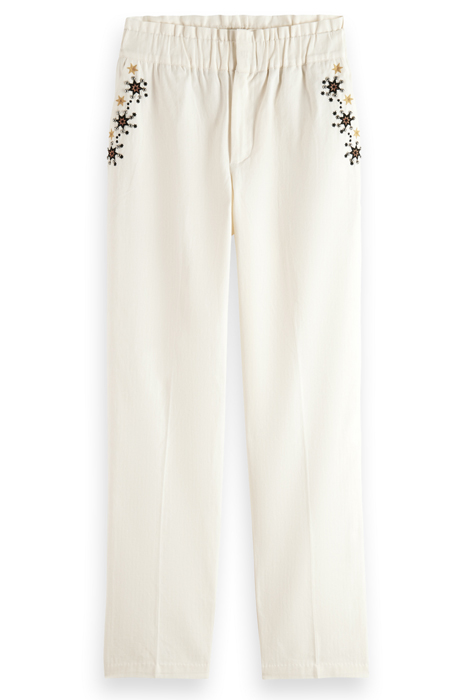 EMBROIDERED HIGH RISE PANT ECRU 4