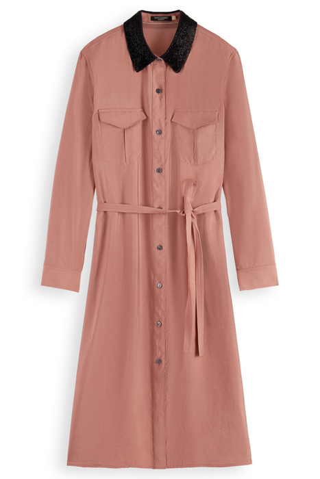 BEADED COLLAR MIDI SHIRT DRESS DUSTY ROSE 4