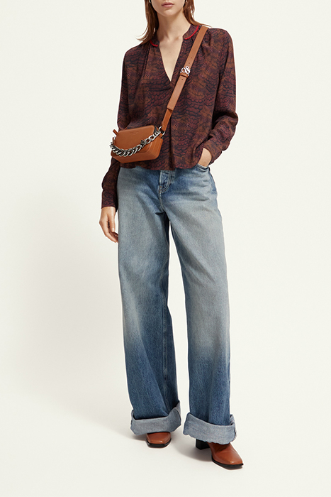 POPOVER TOP WITH STAND COLLAR FEATHER BORDEAUX 3