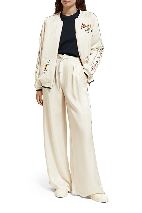 ELENI - HIGH RISE WIDE LEG PYJAMA PANTS ECRU 3