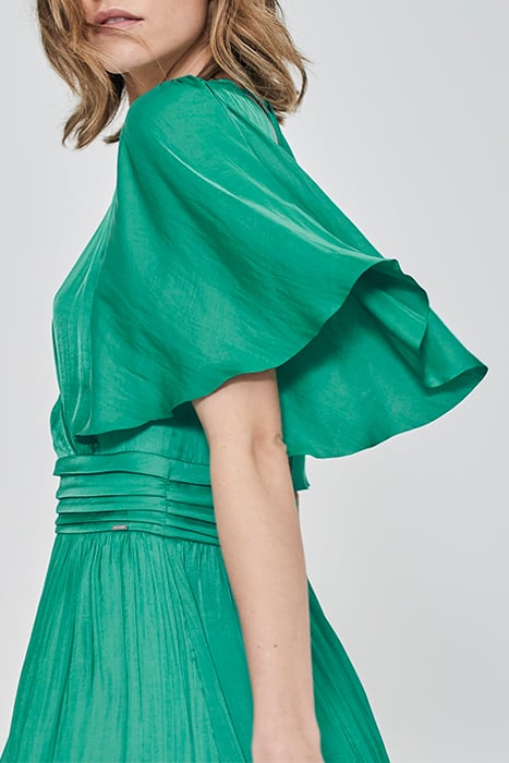 GREEN RECYCLED SATIN DRESS WITH DRAPED BELT 9