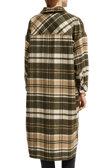 WOOL BLEND CHECKED LONG SHIRT JACKET FIELD GREEN 2
