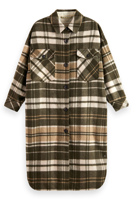 WOOL BLEND CHECKED LONG SHIRT JACKET FIELD GREEN 4