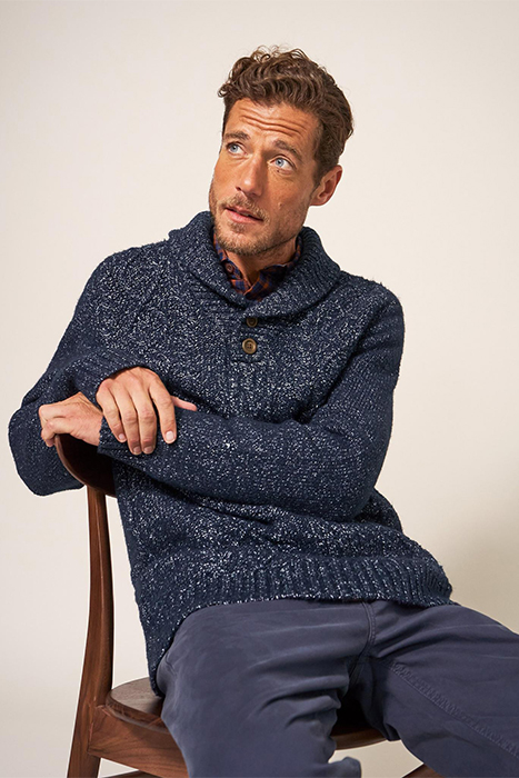 TWISTED CABLE SHAWL DARK NAVY 1