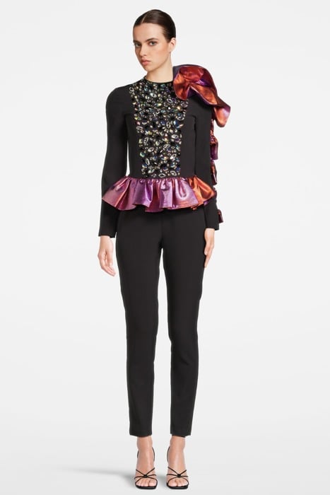 WOMEN‘S SIDE VOLANT OVERALL WITH SWAROVSKI CRYSTALS BLACK by Marcell von Berlin